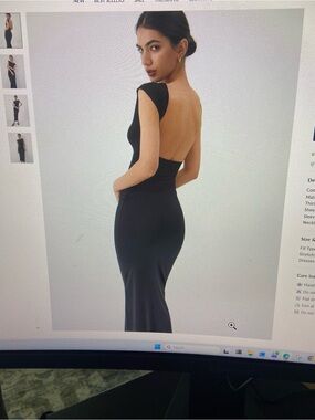 Commense Black Backless Cap-Sleeve Evening Gown